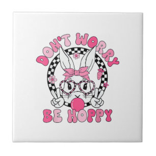 Frohe Ostern Groovy Bunny Gesicht Keine Sorge Sei  Fliese