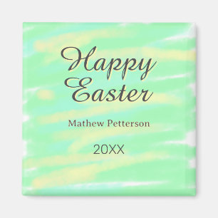 Frohe Ostern grün gelb pastell grau name jahr Magnet