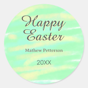 Frohe Ostern grün gelb pastell grau name jahr Runder Aufkleber