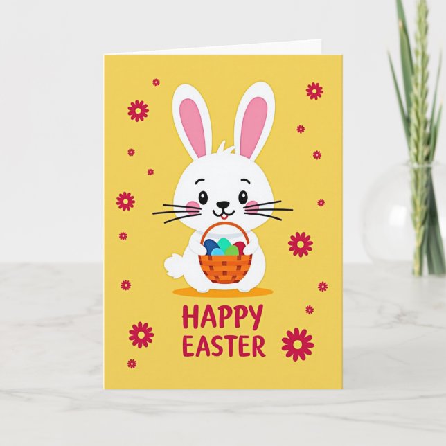 Frohe Ostern Häschen Korb Karte (Vorderseite)