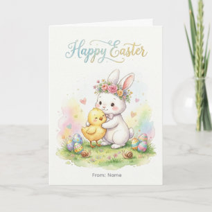 Frohe Ostern Hase und Küken Umarmen Karte