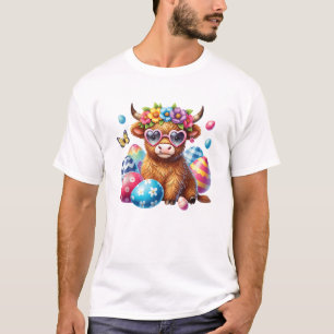 Frohe Ostern Highland Kuh Färse Ostertag Farmer T-Shirt
