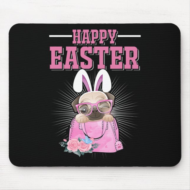 Frohe Ostern Hund Lustiger Pug Hase _1  Mousepad (Vorne)