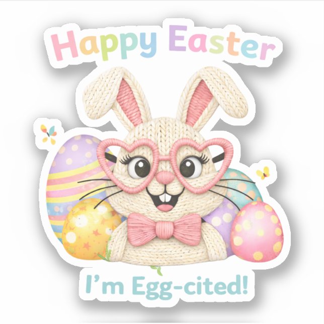 Frohe Ostern Ich bin Ei-gespannt Hase  Aufkleber (Vorderseite)