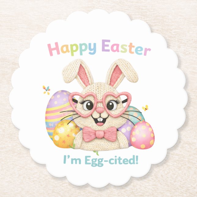 Frohe Ostern Ich bin Ei-gespannt Hase  Untersetzer (Vorderseite)