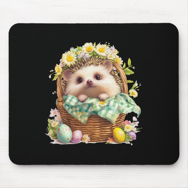 Frohe Ostern - Igel sitzt in einem Korb Mousepad (Vorne)