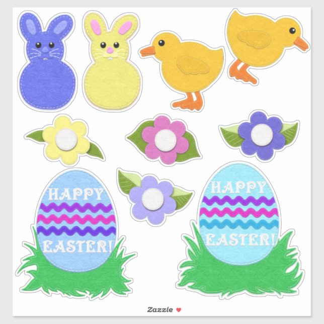 Frohe Ostern! Imitate fühlen sich weiß oder klar Aufkleber (Blatt)