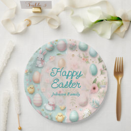 Frohe Ostern in bunten Farben Pappteller