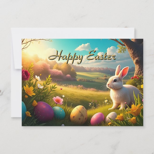 Frohe Ostern in einer Frühlingslandschaft (Vorderseite)