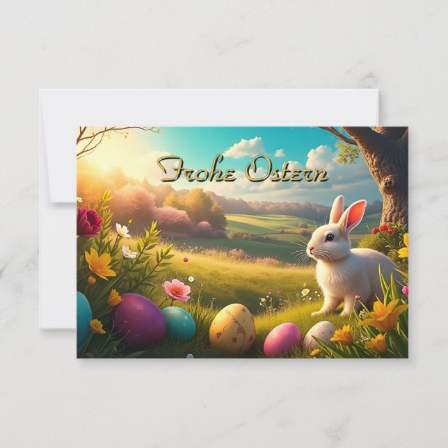 Frohe Ostern in einer Frühlingslandschaft (Vorderseite)