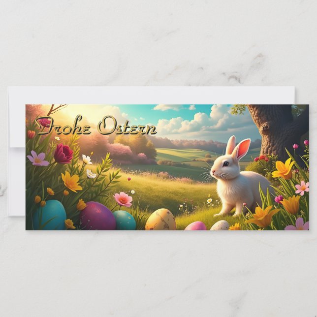 Frohe Ostern in einer Frühlingslandschaft (Vorderseite)