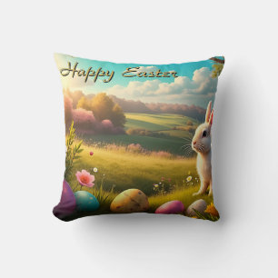 Frohe Ostern in einer Frühlingslandschaft Kissen