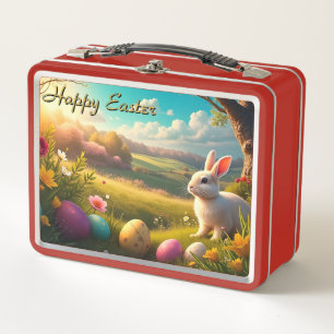 Frohe Ostern in einer Frühlingslandschaft Metall Brotdose
