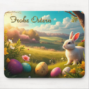 Frohe Ostern in einer Frühlingslandschaft Mousepad