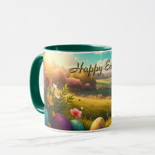 Frohe Ostern in einer Frühlingslandschaft Tasse