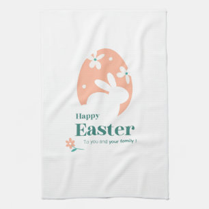 Frohe Ostern – Kaninchen & Ei Florales Design Geschirrtuch