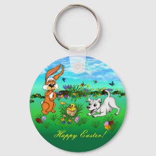 Frohe Ostern! Kaninchen, Küken und Welpen Schlüsselanhänger