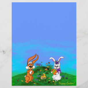 Frohe Ostern! Kaninchen mit Bunny und Chick Letter Briefbogen