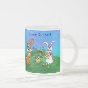 Frohe Ostern! Kaninchen mit Bunny und Chick Mattglastasse