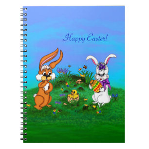 Frohe Ostern! Kaninchen mit Bunny und Chick Notizblock