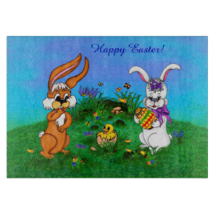 Frohe Ostern! Kaninchen mit Bunny und Chick Schneidebrett
