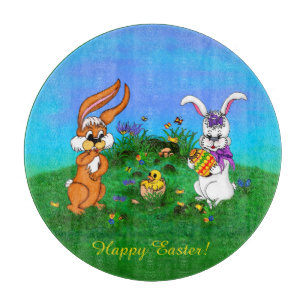 Frohe Ostern! Kaninchen mit Bunny und Chick Schneidebrett
