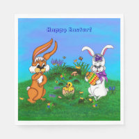 Frohe Ostern! Kaninchen mit Bunny und Chick