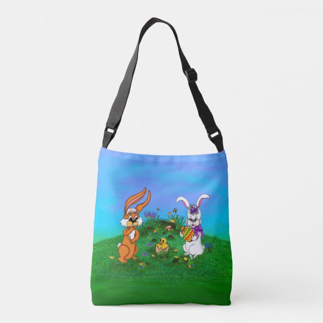 Frohe Ostern! Kaninchen mit Bunny und Chick Tragetaschen Mit Langen Trägern (Rückseite)