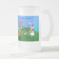 Frohe Ostern! Kaninchen mit Häschen und Küken