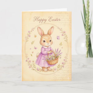 Frohe Ostern Karte - Hase im lila Kleid