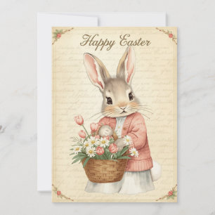 Frohe Ostern Karte - Hase mit Blumenkorb