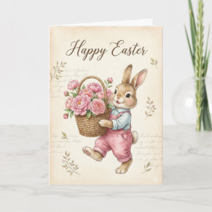 Frohe Ostern Karte - Hase mit rosa Korb
