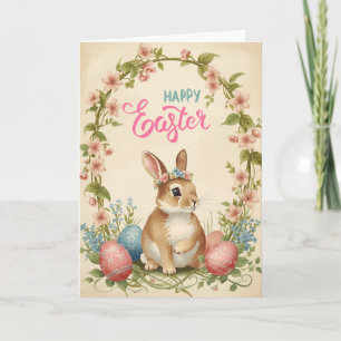 Frohe Ostern Karte - Hasen Blumenkranz