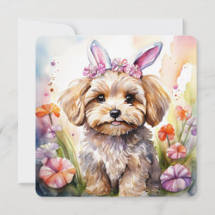 Frohe Ostern Karte Süße Maltipoo Wasserfarbe Hund