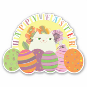 Frohe Ostern Katzen Aufkleber Süße Eier Floral