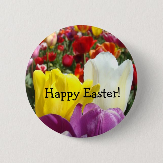 Frohe Ostern! Knöpfe Bunte Tulip-Blume Button (Vorderseite)