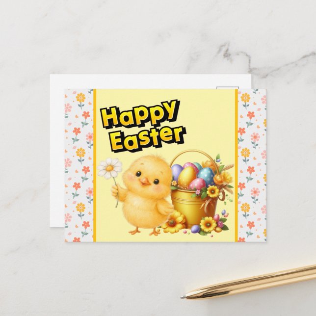 Frohe Ostern Küken  Postkarte (Vorderseite/Rückseite Beispiel)