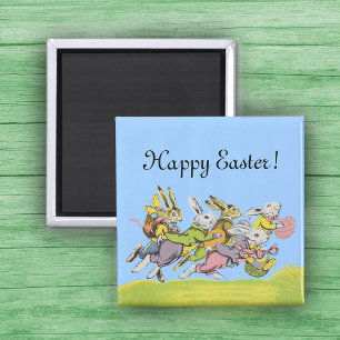 Frohe Ostern Laufende Pastell-Hasen Magnet