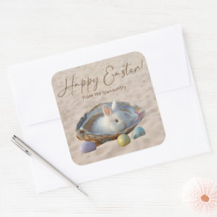 Frohe Ostern Lowcountry Austernschale und Hase Quadratischer Aufkleber