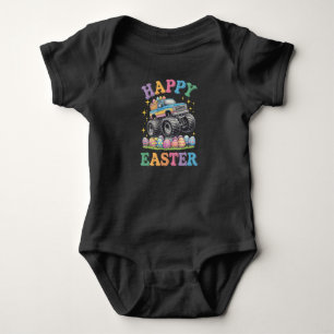 Frohe Ostern Lustiger Monster Truck zerdrückt Eier Baby Strampler