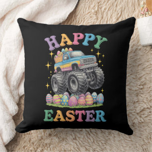 Frohe Ostern Lustiger Monster Truck zerdrückt Eier Kissen