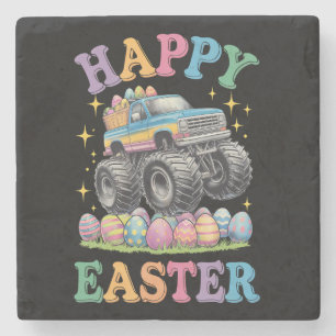 Frohe Ostern Lustiger Monster Truck zerdrückt Eier Steinuntersetzer