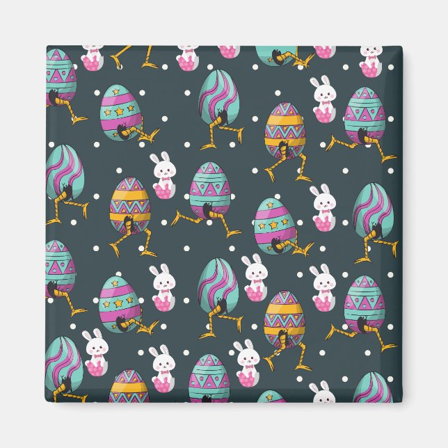 Frohe Ostern - Lustiges Osterhasen-Wunschmuster  Magnet (Vorne)