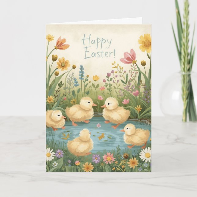 Frohe Ostern mit Baby-Enten Karte (Vorderseite)