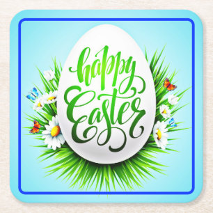 Frohe Ostern mit Frühlingsblumen-23180 Rechteckiger Pappuntersetzer