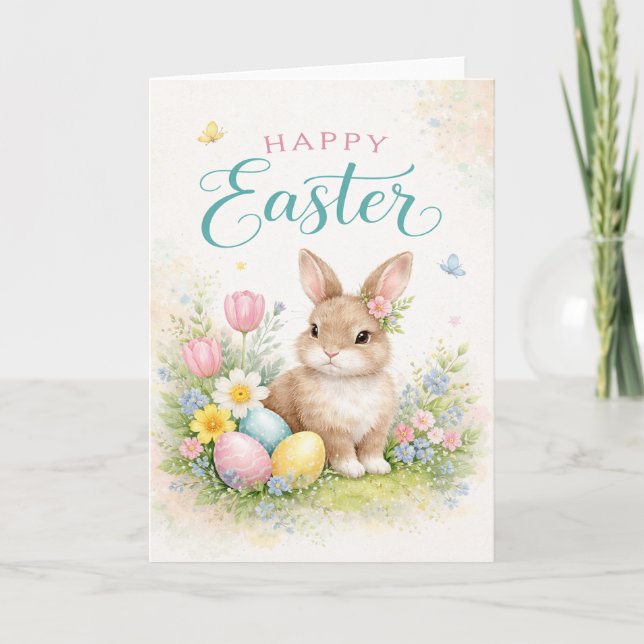 Frohe Ostern - mit jungem Kaninchen Karte (Vorderseite)