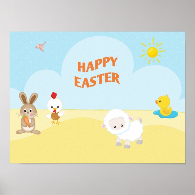 Frohe Ostern mit Niedlichen Landtieren Poster (Vorne)