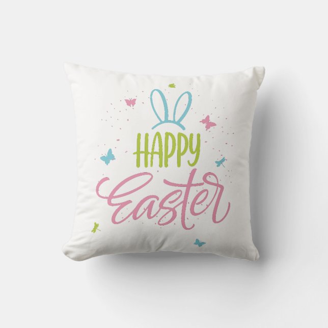 Frohe Ostern mit Schmetterlingen Kissen (Vorderseite)