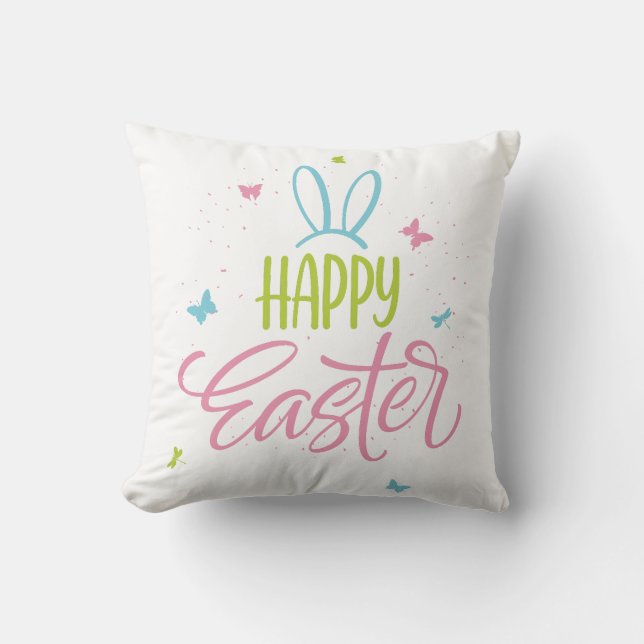 Frohe Ostern mit Schmetterlingen Kissen (Vorderseite)