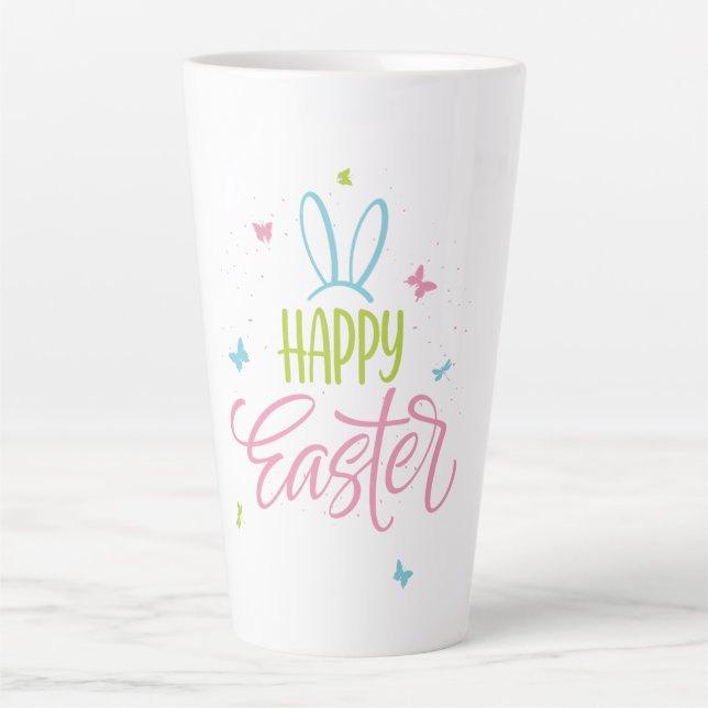 Frohe Ostern mit Schmetterlingen Milchtasse (Vorderseite)